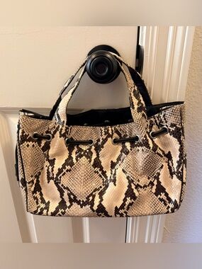 Donald J. Pliner Neutral Snake Small Tote in Beige and Brown